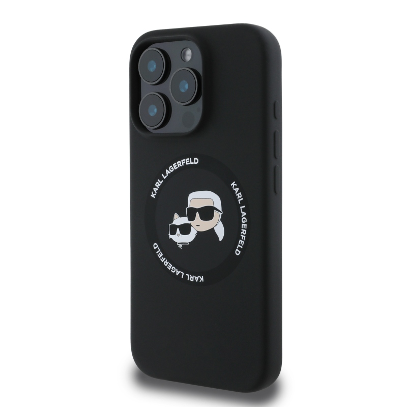 Karl Lagerfeld Liquid Silicone K&CH Heads MagSafe hátlapi borító iPhone 16 Pro-hoz Fekete