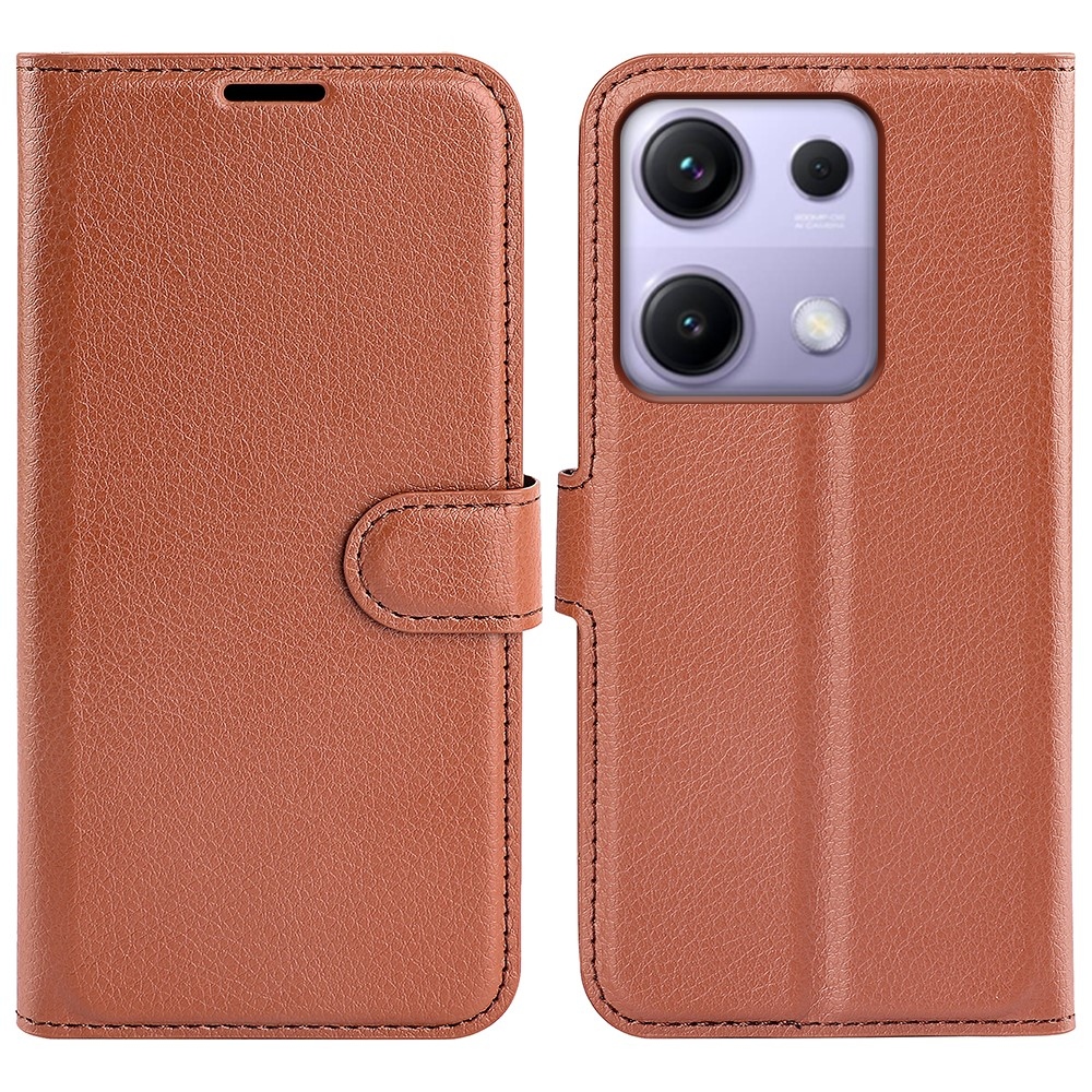 Litchi könyv tok Xiaomi Redmi Note 14S-hez - barna