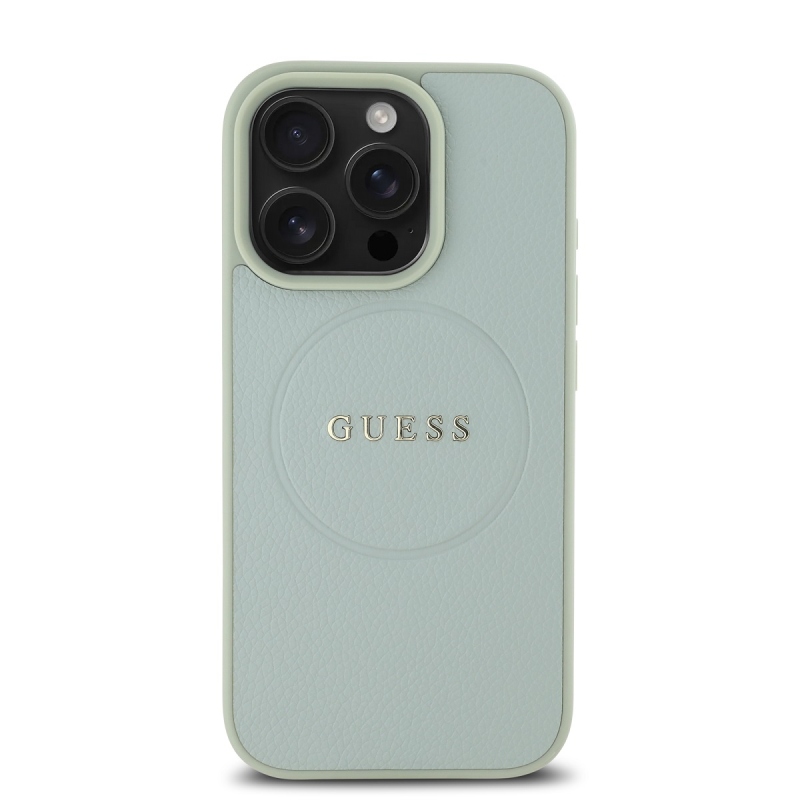 Guess PU szemcsés klasszikus logós MagSafe hátlap iPhone 16 Pro Max-hoz Zöld