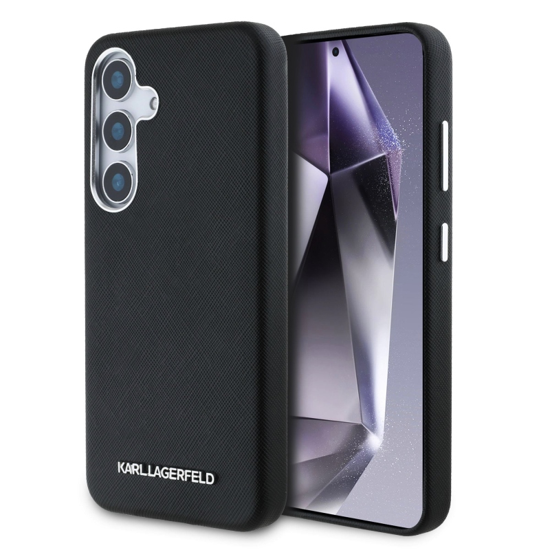Karl Lagerfeld PU Saffiano fém logó és keret hátlap Samsung Galaxy S25 fekete