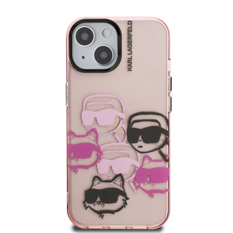 Karl Lagerfeld IML Multi K&CH Heads hátlapi borító iPhone 15 rózsaszínhez