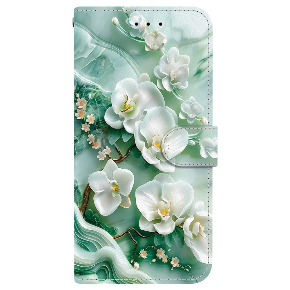 Sokoldalú könyvtáska Samsung Galaxy A36 5G/A56 5G - fehér virágok