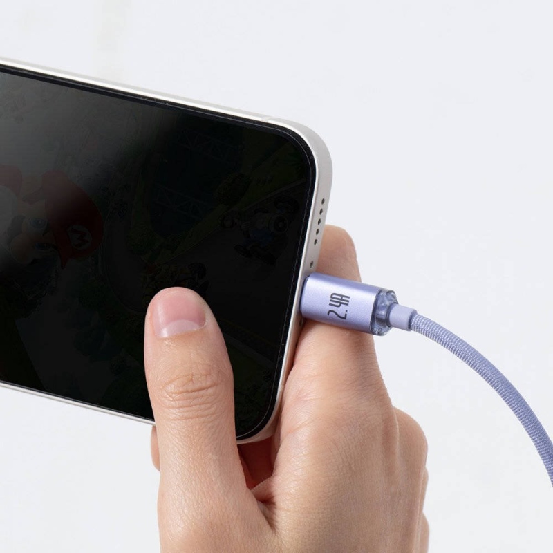 Baseus CAJY000005 Crystal Shine sorozatú adatkábel USB - Lightning 20W 1.2m lila