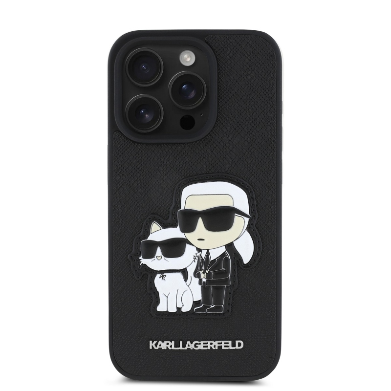 Karl Lagerfeld PU Saffiano Karl és Choupette hátlap iPhone 15 Pro Max-hoz Fekete