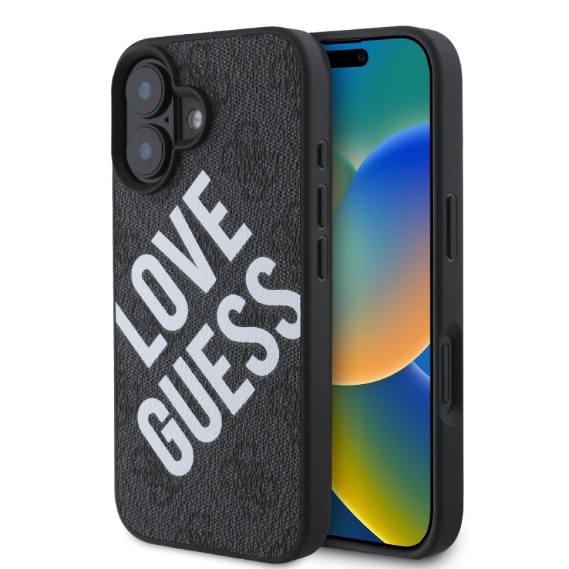 Guess PU bőr 4G Big Love Logo MagSafe hátlap iPhone 16-hoz Fekete