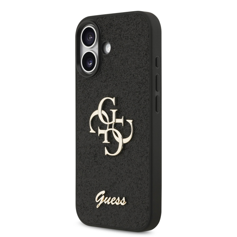 Guess PU Fixed Glitter 4G fém logó hátlap iPhone 17 fekete