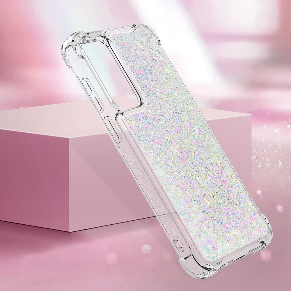 Glitter zselés homokóra tok Samsung Galaxy A35 5G - rózsaszín és ezüst/szívecske