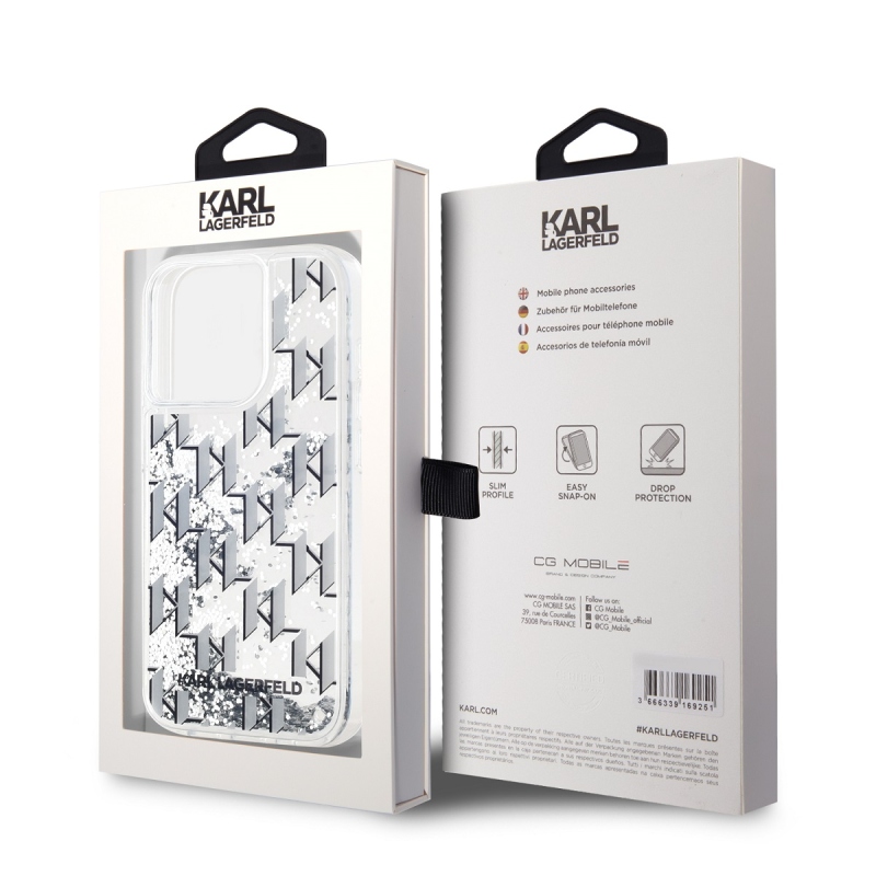 Karl Lagerfeld Liquid Glitter Monogram Monogram Gradient Back Cover for iPhone 15 Pro Max Fehér