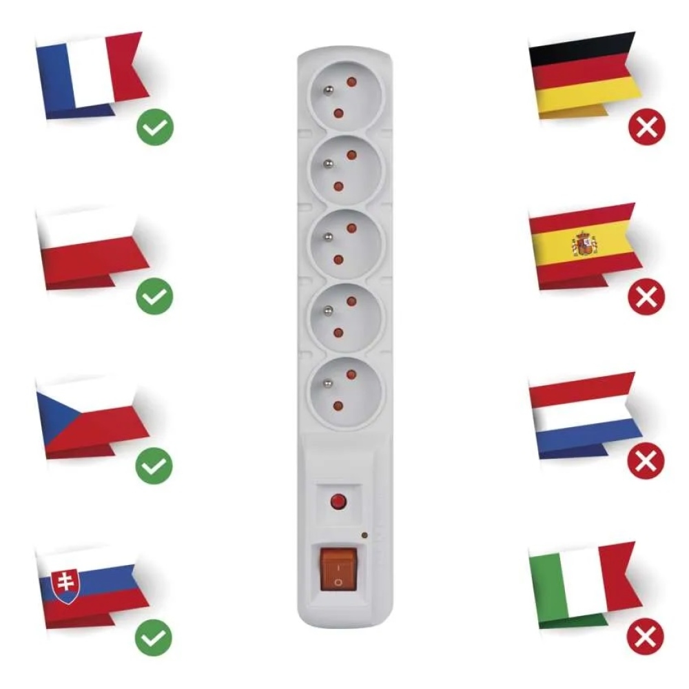 Túlfeszültségvédő - 5 aljzat, 3m - szürke