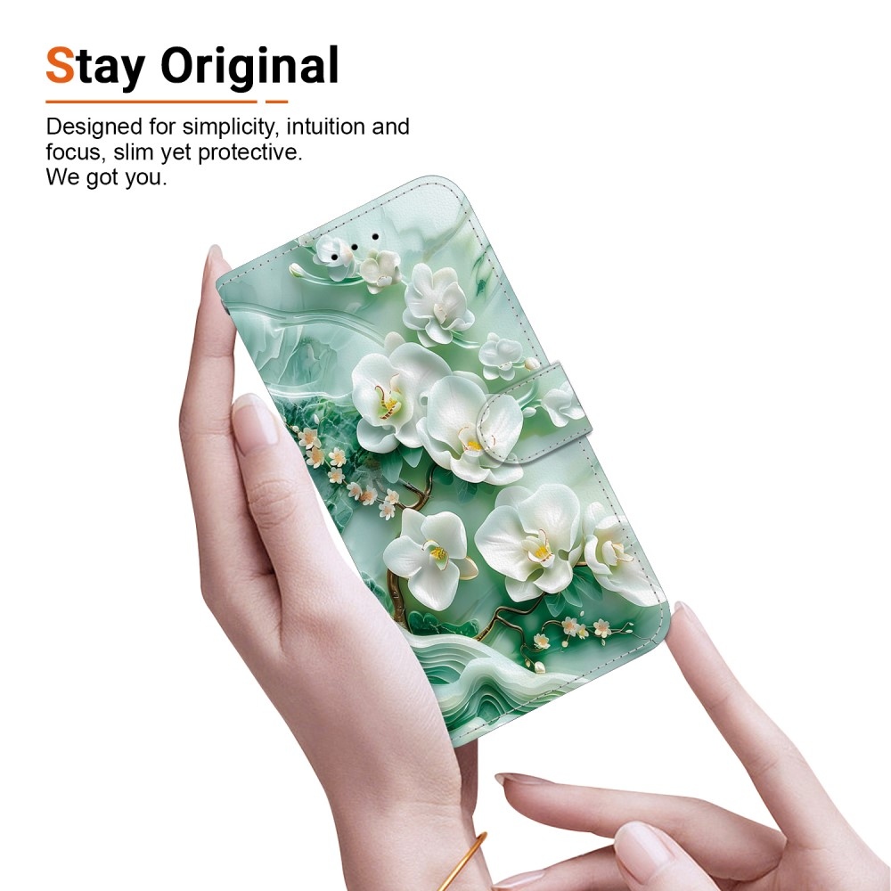 Sokoldalú könyvtáska Samsung Galaxy A36 5G/A56 5G - fehér virágok