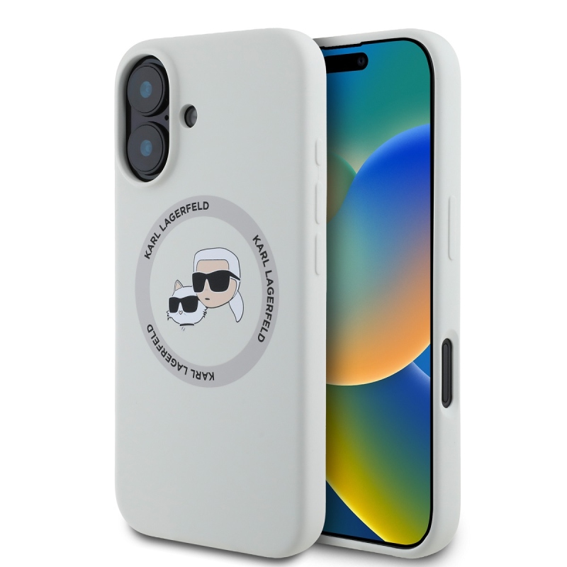 Karl Lagerfeld Liquid Silicone K&CH Heads MagSafe hátlapi borító iPhone 16 bézs színűre