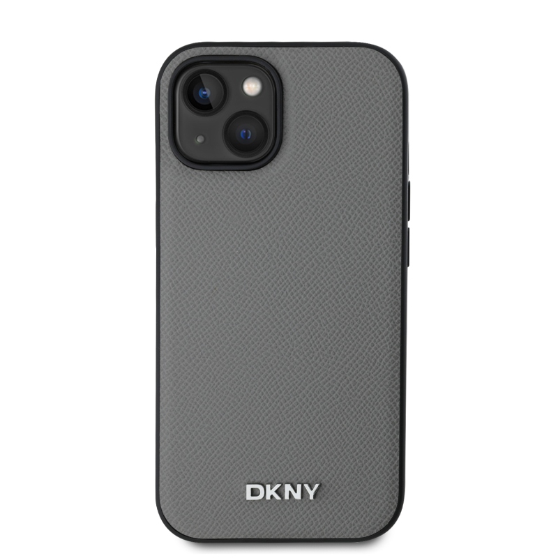 DKNY PU bőr ezüst fém logó Magsafe hátlap iPhone 13 szürke iPhone 13-hoz szürke