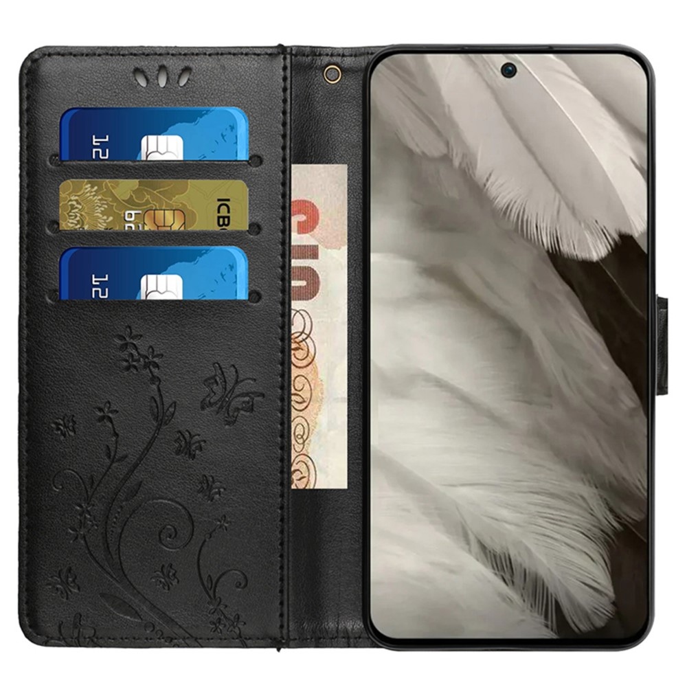 Virágos könyvtáska Google Pixel 9/9 Pro készülékhez - fekete