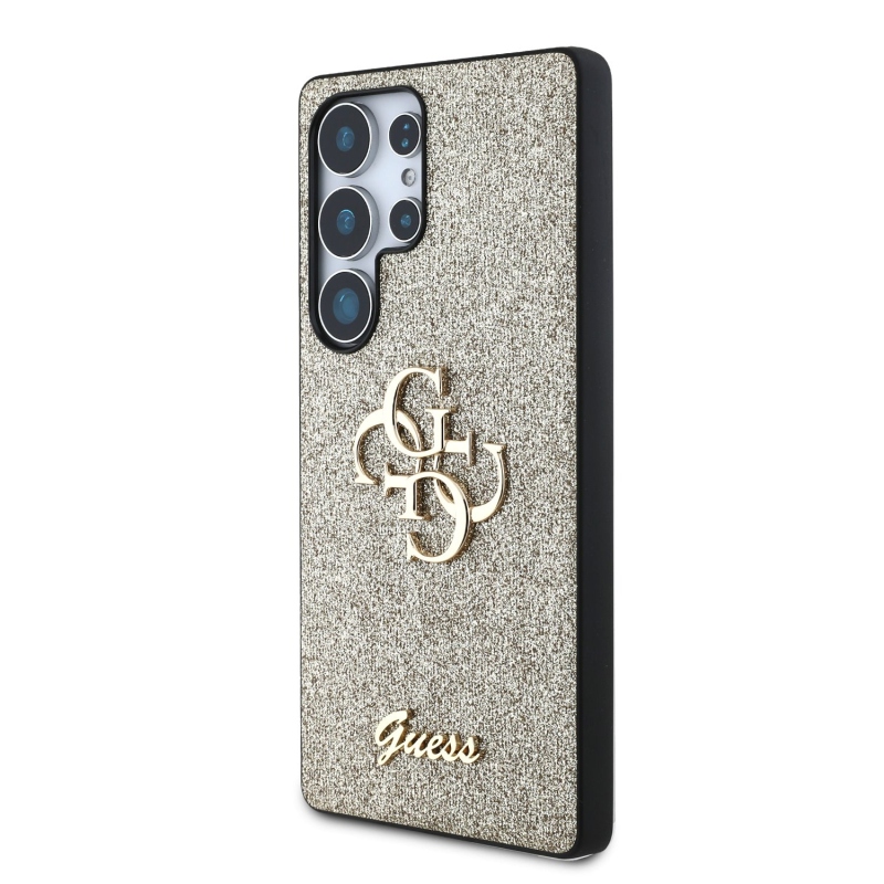 Guess PU Fixed Glitter 4G Metal Logo hátlap Samsung Galaxy S25 Ultra Gold számára