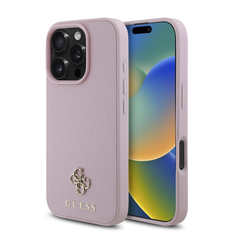 Guess PU szemcsés 4G kis fém logós MagSafe hátlap iPhone 16 Pro Max rózsaszínű iPhone 16 Pro Max számára