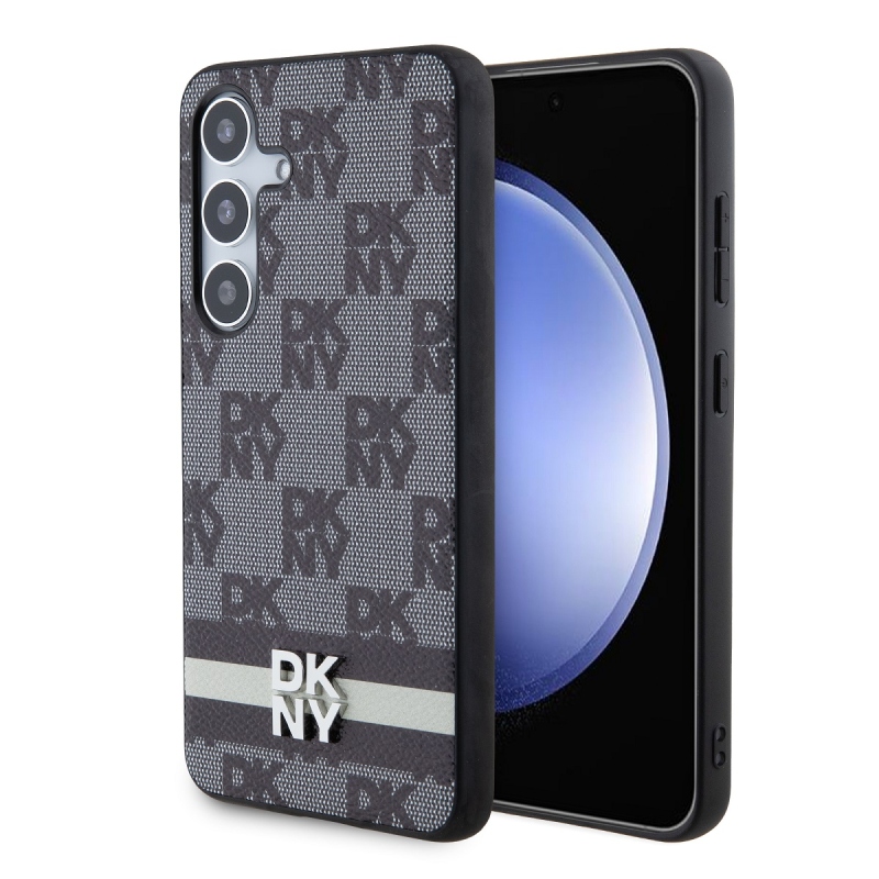 DKNY PU bőr kockás mintás és csíkos hátlapi borító Samsung Galaxy S24 fekete színűhöz