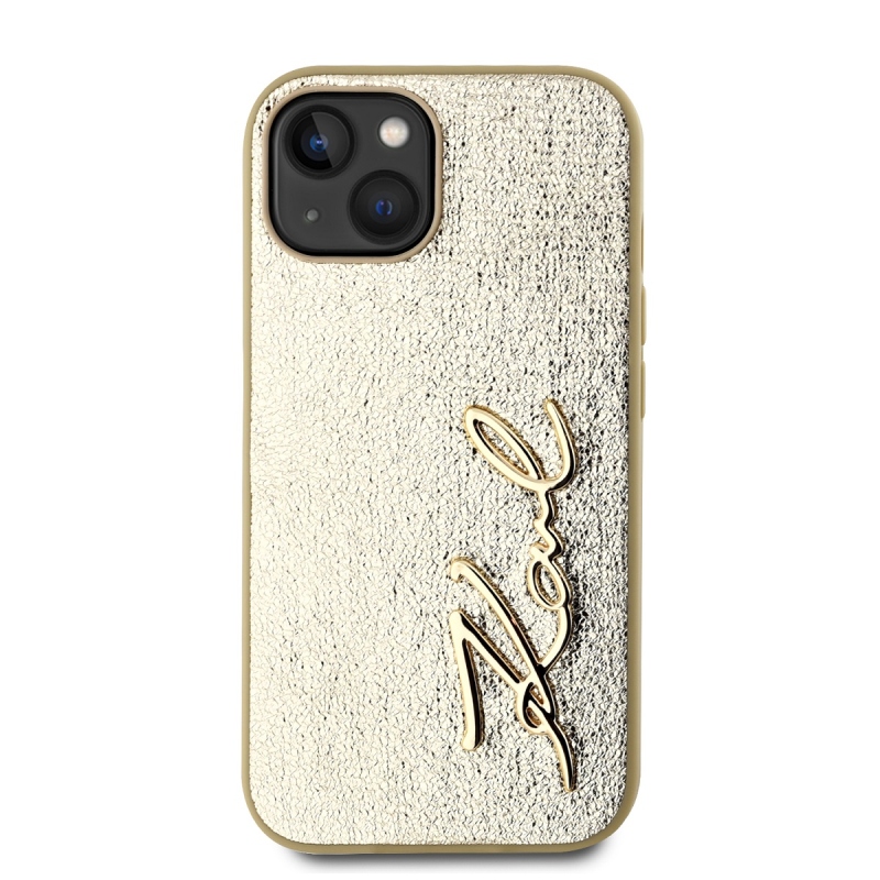 Karl Lagerfeld gyűrött PU aláírás logó hátlap iPhone 15 arany