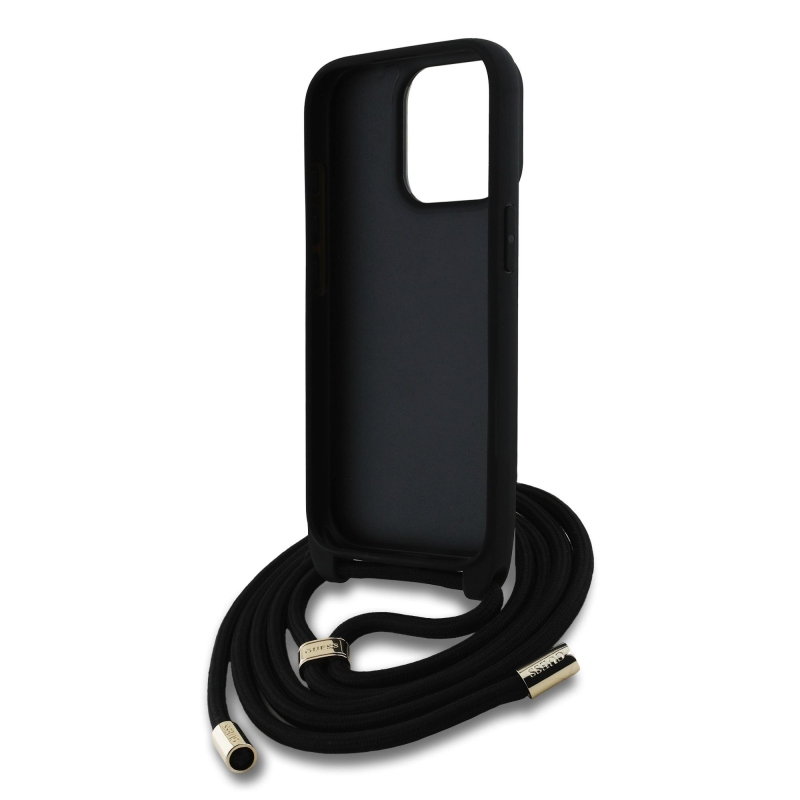 Guess PU 4G fém logó fém keresztpánt hátlapi borító iPhone 15 Pro Max-hoz Fekete