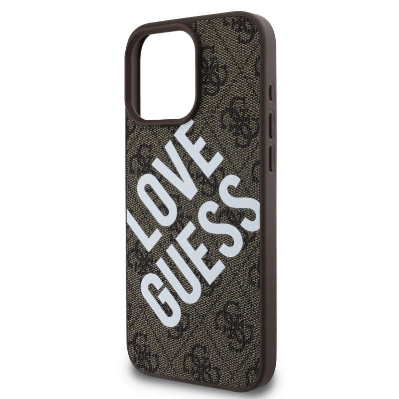 Guess PU bőr 4G Big Love Logo MagSafe hátlap iPhone 16 Pro barna iPhone 16 Pro-hoz barna