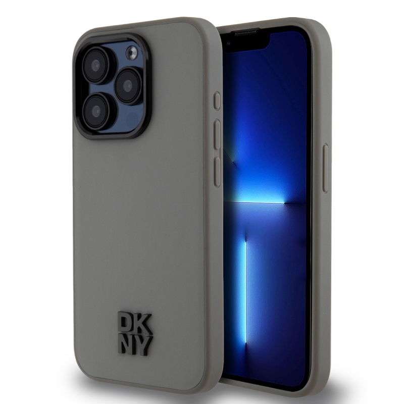 DKNY PU bőr Stack Logo Magsafe hátlap iPhone 15 Pro Max-hoz Szürke