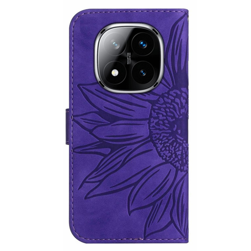 Napraforgó könyv tok Xiaomi Redmi Note 14 Pro-hoz - sötétlila