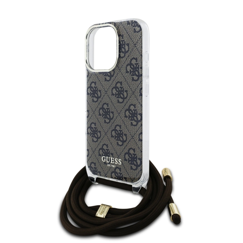 Guess IML 4G nyomtatott keresztpántos hátlap iPhone 16 Pro barna iPhone 16 Pro-hoz Barna