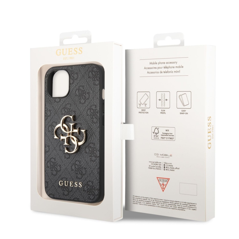 Guess PU 4G fém logós hátlap iPhone 14 szürke modellhez