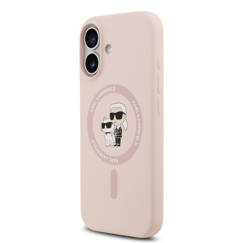 Karl Lagerfeld folyékony szilikon Karl és Choupette MagSafe MagSafe hátlap iPhone 17 rózsaszínhez