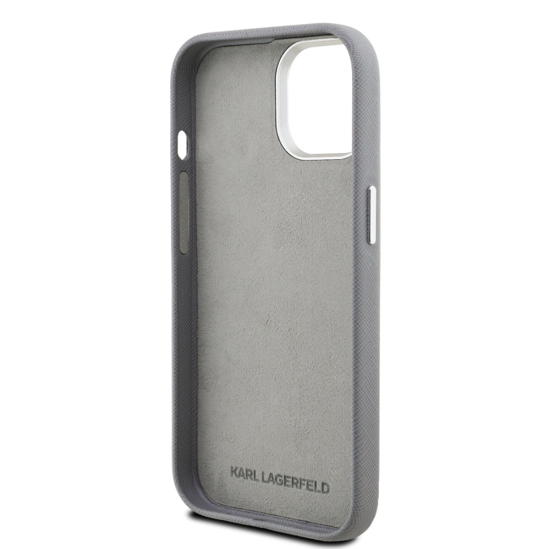 Karl Lagerfeld szemcsés PU K&CH Heads hátlap iPhone 15 szürke készülékhez