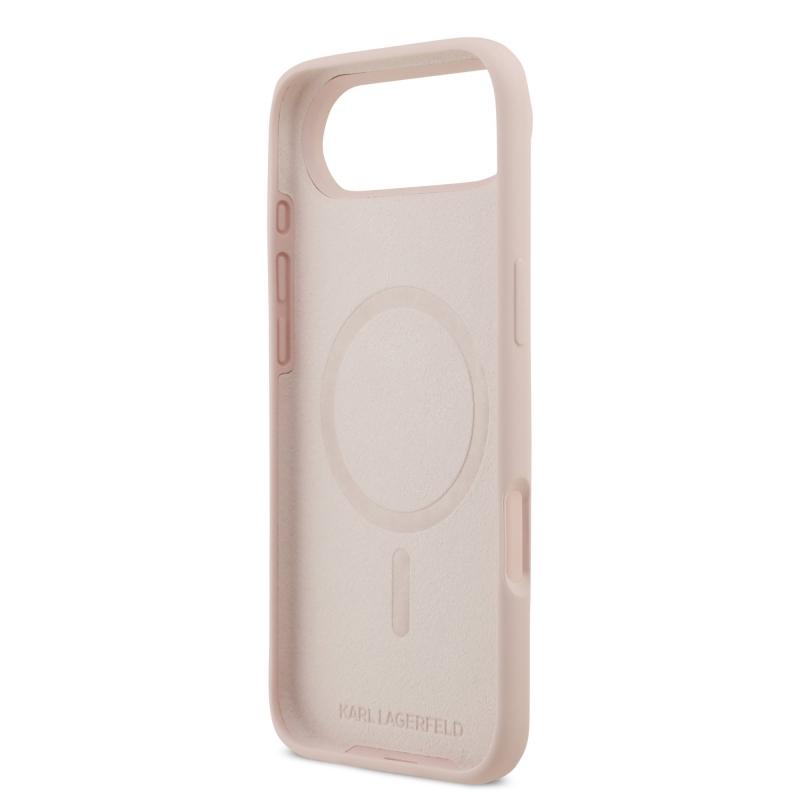 Karl Lagerfeld Folyékony szilikon Karl és Choupette MagSafe hátlap iPhone 17 Air rózsaszínű borítóhoz