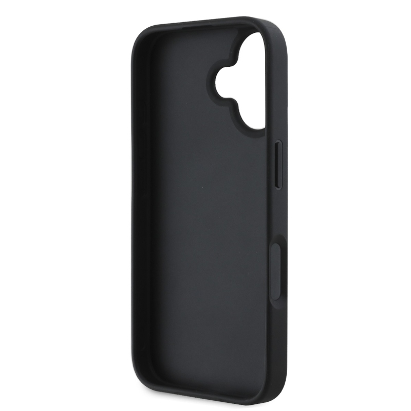 DKNY PU bőrből készült kockás mintás és csíkos hátlapi borító iPhone 16-hoz Fekete
