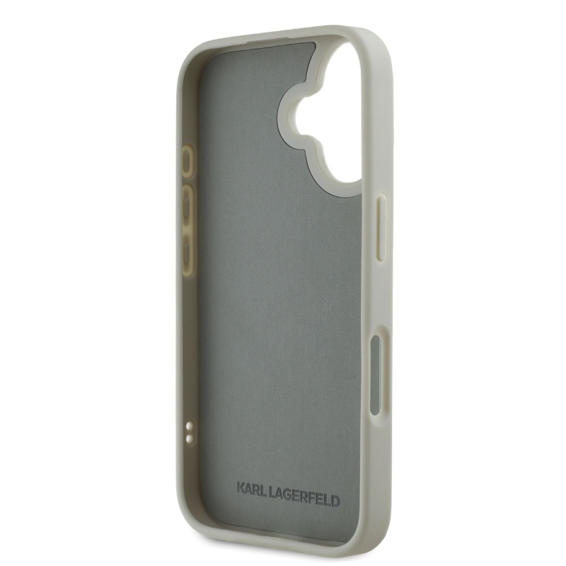 Karl Lagerfeld 3D gumiból készült duplafejű hátlap iPhone 16 bézs színűre