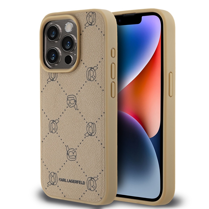 Karl Lagerfeld PU Karl Heads mintás Magsafe hátlap iPhone 15 Pro Max bézs színű hátlaphoz