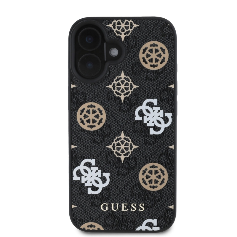 Guess PU 4G Peony MagSafe hátlap iPhone 16-hoz Fekete