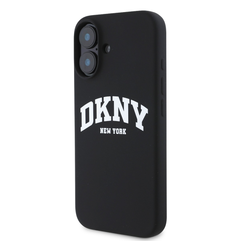 DKNY Liquid Silicone Arch Logo MagSafe hátlapi borító iPhone 16 Plus-hoz Fekete