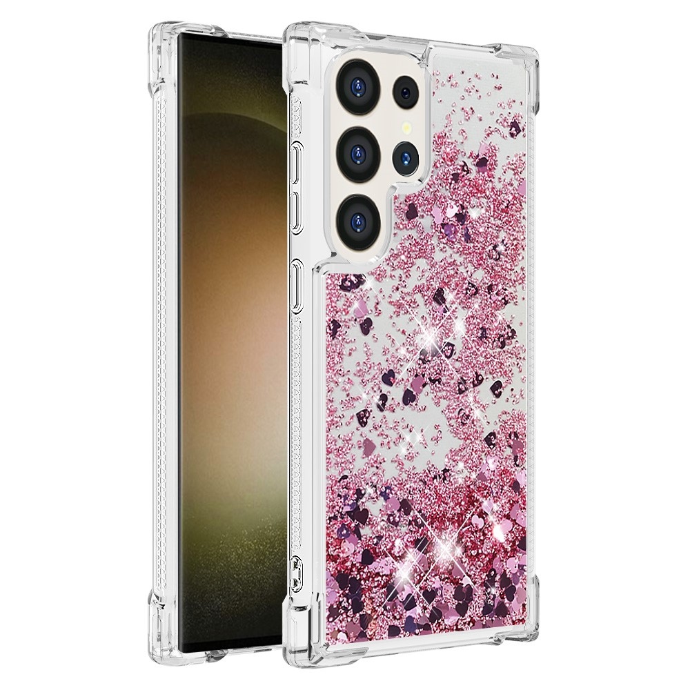 Glitter homokóra zselés tok Samsung Galaxy S24 Ultra készülékhez - rózsaarany/szívecske