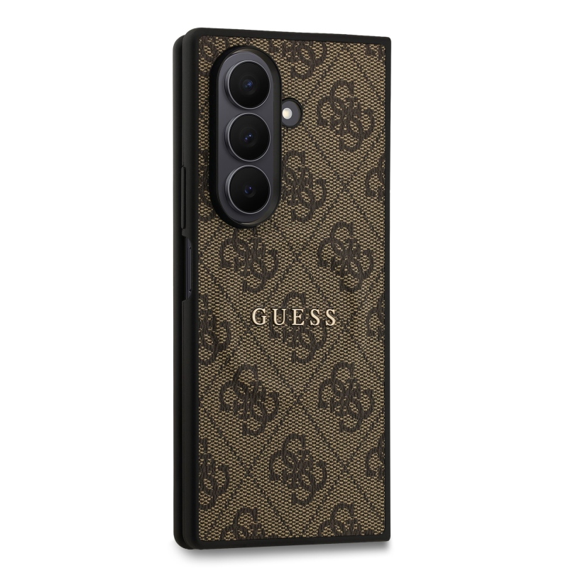 Guess PU bőr 4G színes gyűrűs mágneses hátlap Samsung Galaxy Z Fold 7 barna barna