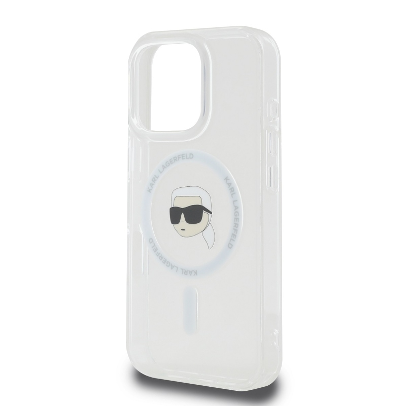 Karl Lagerfeld IML Karl Head fémkeret MagSafe hátlapi borító iPhone 16 Pro-hoz Átlátszó