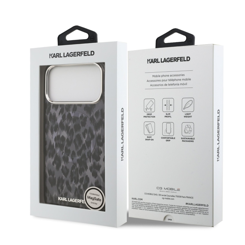 Karl Lagerfeld IML Leopard MagSafe hátlap iPhone 17 Pro Max készülékhez, szürke