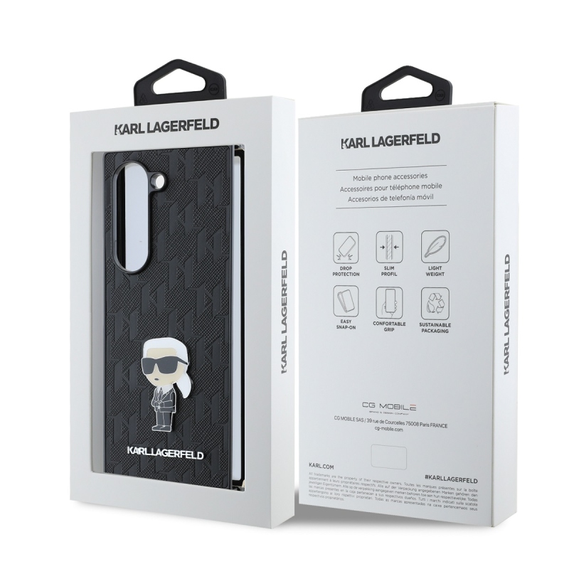 Karl Lagerfeld PU Saffiano Monogram Iconic hátlap Samsung Galaxy Z Fold 6 Fekete fekete
