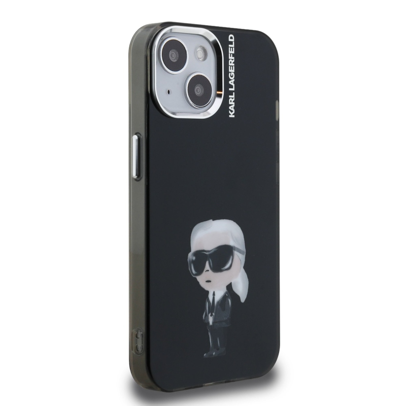 Karl Lagerfeld IML Aquarelle Karl hátlapi borító iPhone 15 készülékhez Fekete