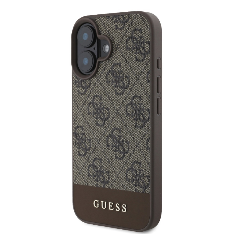Guess PU 4G csíkos hátlap iPhone 16-hoz Barna