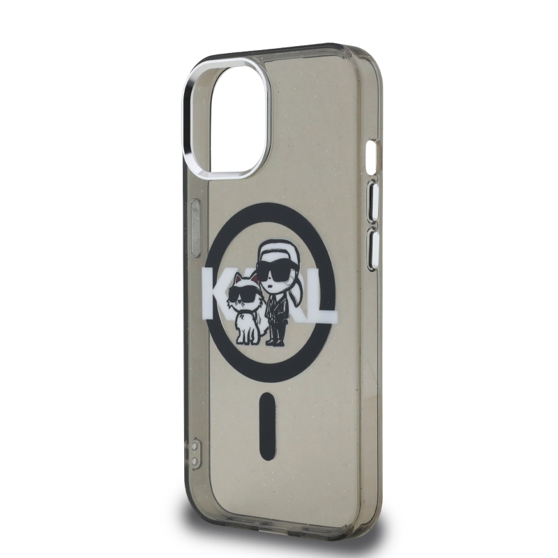 Karl Lagerfeld IML Glitter Karl és Choupette Sketch MagSafe hátlapi borító iPhone 15-hez Fekete