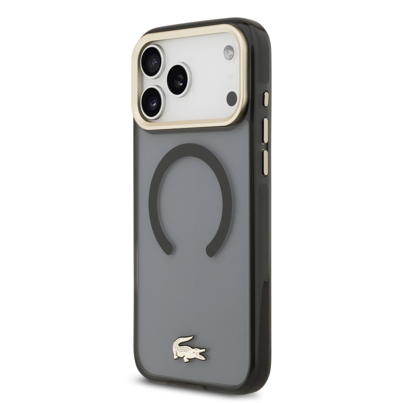 Lacoste PC/TPU Frosted Finish Gold Logo MagSafe hátlap iPhone 17 Pro Max-hoz fekete