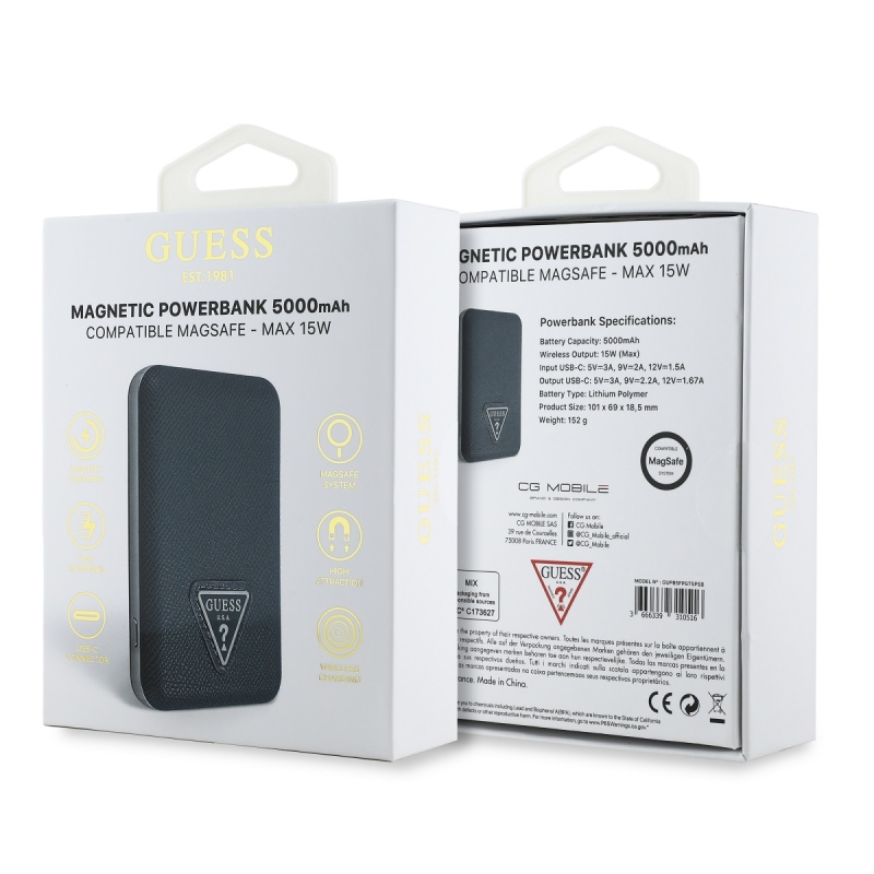 Guess PU szemcsés háromszög logóval MagSafe Powerbank 5000mAh kék