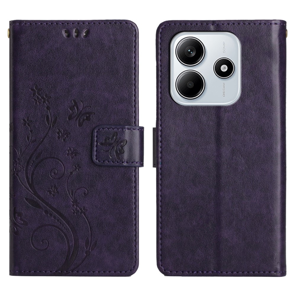 Virágok könyv tok Xiaomi Redmi Note 14 5G - sötét lila