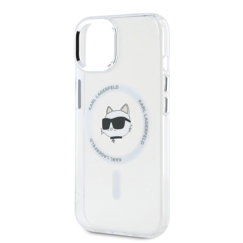 Karl Lagerfeld IML Choupette Head fémkeret MagSafe hátlapi borító iPhone 15-hez Átlátszó