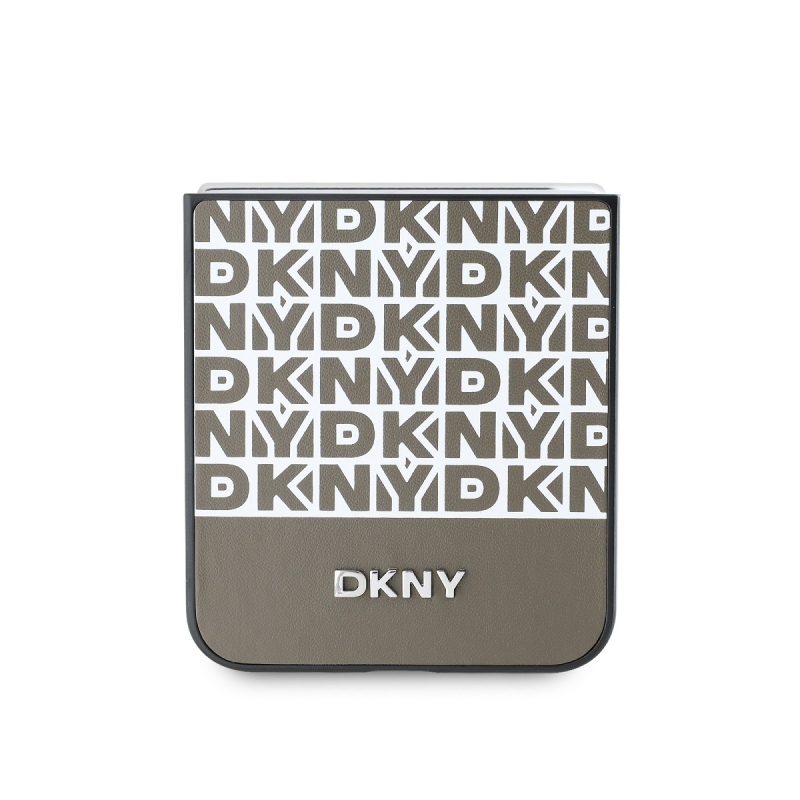 DKNY PU bőr Ismétlődő mintás alsó csíkos hátlap Samsung Galaxy Z Flip 6 barna barna