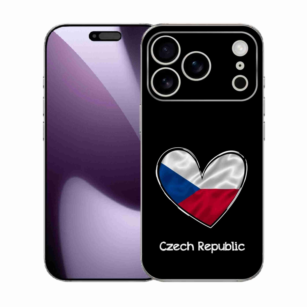 Zselés borítás mmCase iPhone 17 Pro készülékhez - zászlós szív fekete háttérrel