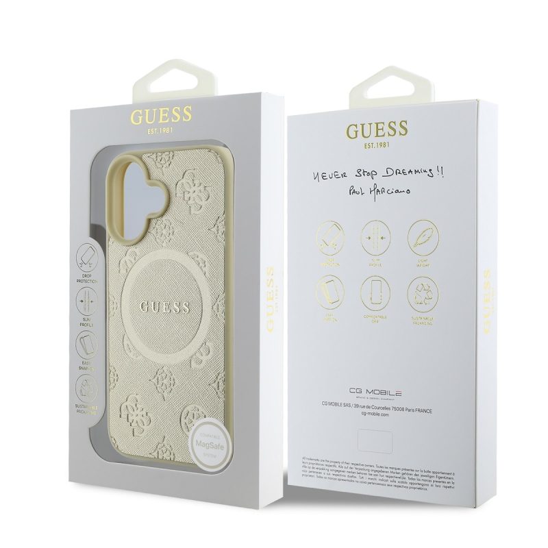 Guess Saffiano Peony Stamp MagSafe hátlap iPhone 16-hoz Arany